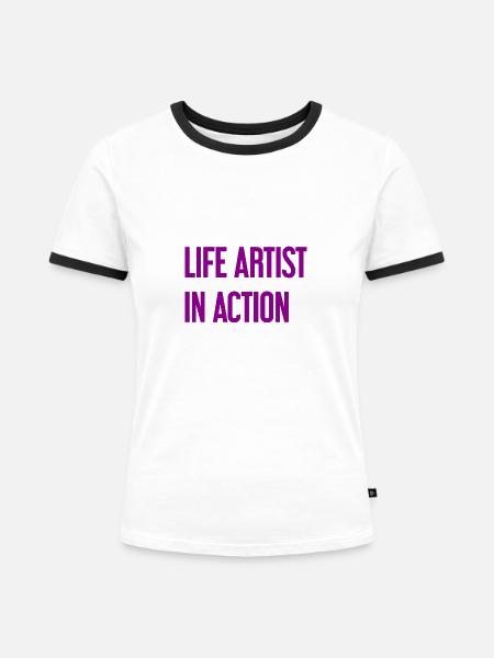 Lebenskünstler im Einsatz - Frauen Kontrast-T-Shirt - Weiß/Schwarz