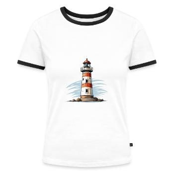 Leuchtturm am Meer - Frauen Kontrast-T-Shirt - Weiß/Schwarz - Vorne - Selfina (174cm)
