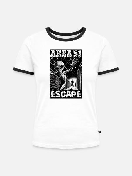 Area51 Alien-Flucht - Frauen Kontrast-T-Shirt - Weiß/Schwarz