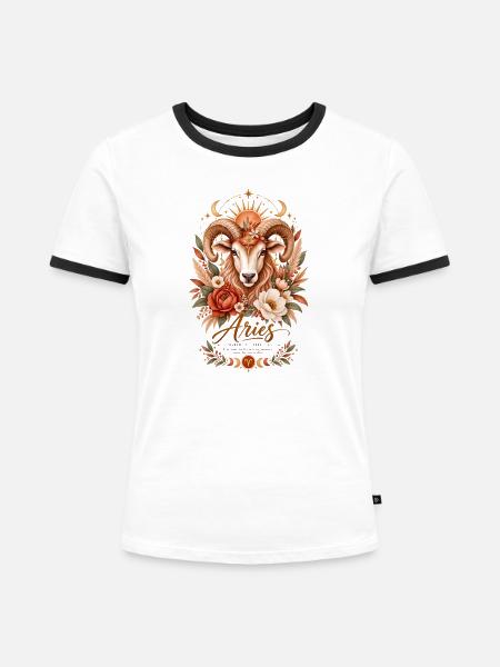 Widder-Tierkreis-Terrakotta-Botanische Astrologie - Frauen Kontrast-T-Shirt - Weiß/Schwarz