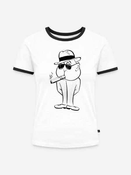 Mann mit Zigarre - Frauen Kontrast-T-Shirt - Weiß/Schwarz
