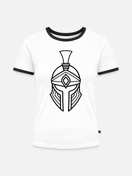 Spartanischer Helm - Frauen Kontrast-T-Shirt - Weiß/Schwarz