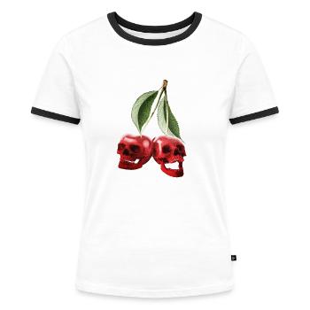 Totenkopf Kirschen Kirsche - Frauen Kontrast-T-Shirt - Weiß/Schwarz - Vorne - Selfina (174cm)