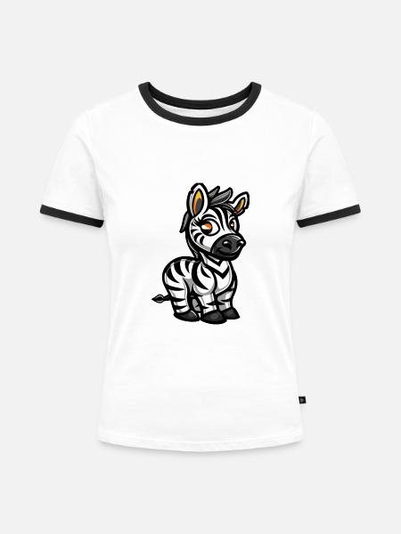 Zebra Comic - Frauen Kontrast-T-Shirt - Weiß/Schwarz