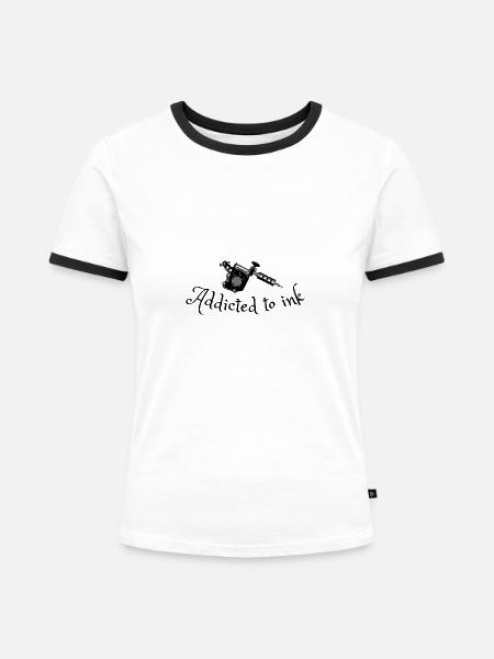 süchtig nach Tinte, Tätowierung - Frauen Kontrast-T-Shirt - Weiß/Schwarz