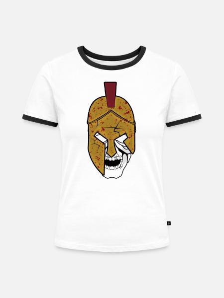 Gladiator mit Helm - Frauen Kontrast-T-Shirt - Weiß/Schwarz