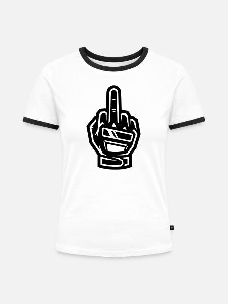 Mittelfinger Handschuh Schwarz Symbol - Frauen Kontrast-T-Shirt - Weiß/Schwarz