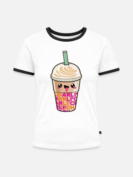 00411 Eiscafé Charli Damelio - Frauen Kontrast-T-Shirt - Weiß/Schwarz