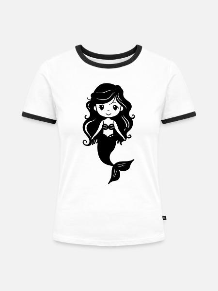Meerjungfrau - Frauen Kontrast-T-Shirt - Weiß/Schwarz