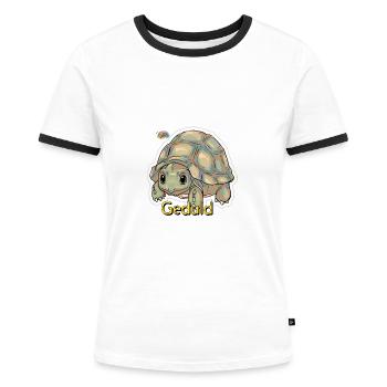Werte mit Tieren: Geduld - Frauen Kontrast-T-Shirt - Weiß/Schwarz - Vorne - Selfina (174cm)