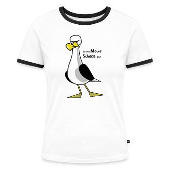 Sei eine Möwe ... - Frauen Kontrast-T-Shirt - Weiß/Schwarz - Vorne - Selfina (174cm)