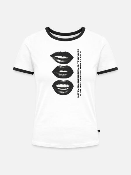 Lippen - Stimme - Frauen Kontrast-T-Shirt - Weiß/Schwarz