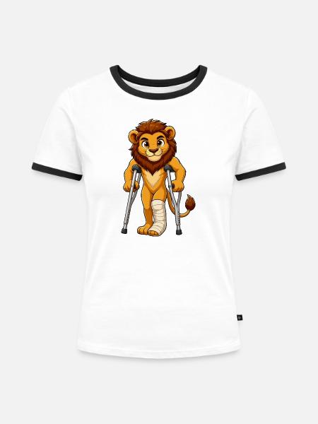 Kämpferlöwe mit Krücken - Frauen Kontrast-T-Shirt - Weiß/Schwarz