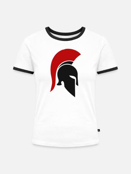 Spartanischer Rotplume Helm - Frauen Kontrast-T-Shirt - Weiß/Schwarz