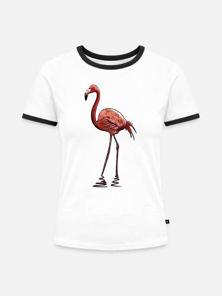 Flamingo - Frauen Kontrast-T-Shirt - Weiß/Schwarz