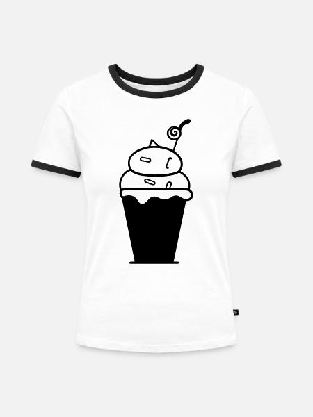 Eisbecher - Frauen Kontrast-T-Shirt - Weiß/Schwarz