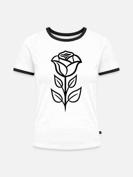 Rosa Blume - Frauen Kontrast-T-Shirt - Weiß/Schwarz