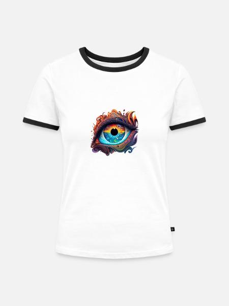 TRIPPY AUGE - Frauen Kontrast-T-Shirt - Weiß/Schwarz