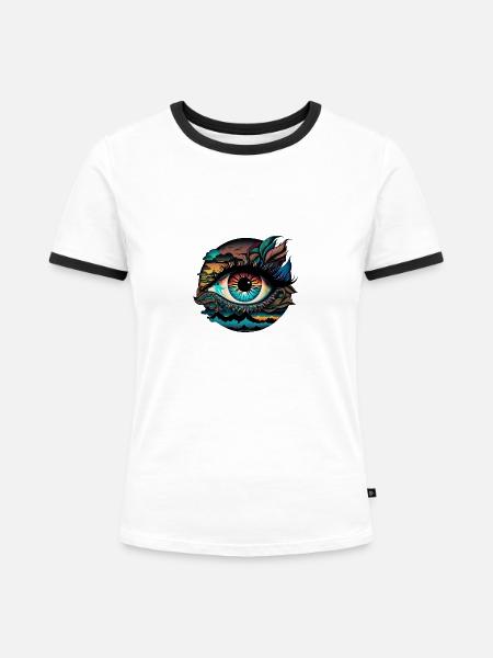TRIPPY AUGE - Frauen Kontrast-T-Shirt - Weiß/Schwarz
