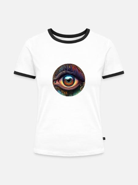 TRIPPY AUGE - Frauen Kontrast-T-Shirt - Weiß/Schwarz