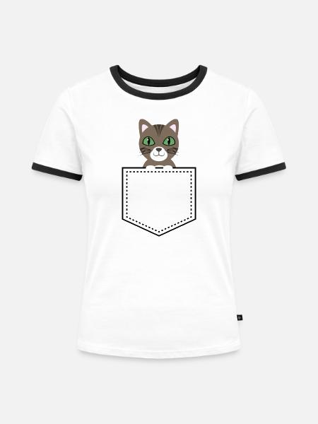 Taschentier Katze braun getigert - Frauen Kontrast-T-Shirt - Weiß/Schwarz