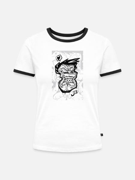 Goth Toon - Frauen Kontrast-T-Shirt - Weiß/Schwarz