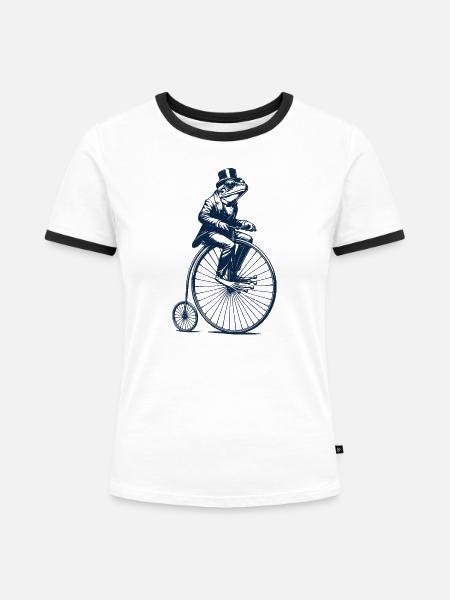 Frosch auf Hochrad - Frauen Kontrast-T-Shirt - Weiß/Schwarz