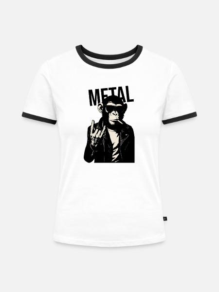 Rebellischer Metall-Schimpanse - Frauen Kontrast-T-Shirt - Weiß/Schwarz