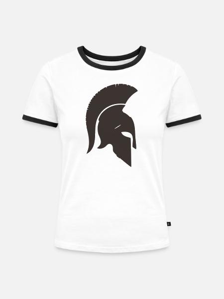 Spartanischer Kriegerhelm Silhouette - Frauen Kontrast-T-Shirt - Weiß/Schwarz