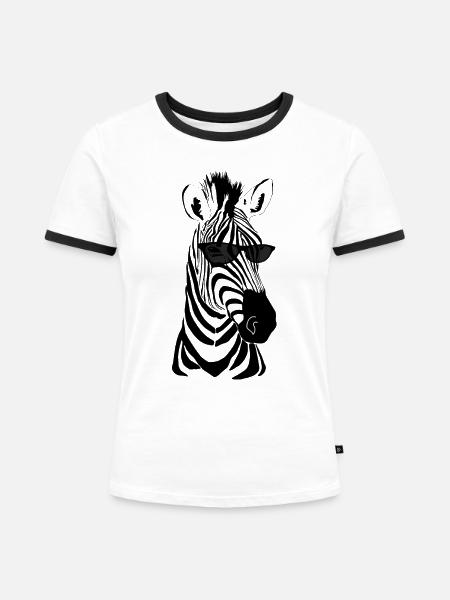 Zebra mit Sonnenbrille - Frauen Kontrast-T-Shirt - Weiß/Schwarz