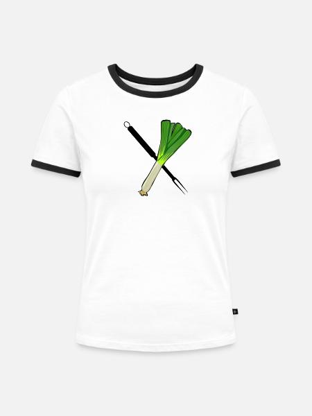 Lauchgrill - Frauen Kontrast-T-Shirt - Weiß/Schwarz
