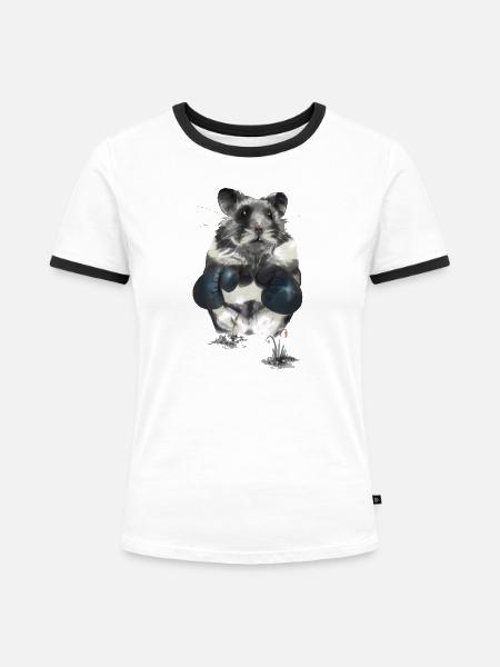 Kampfgeist Hamster im Boxring - Frauen Kontrast-T-Shirt - Weiß/Schwarz