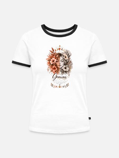 Zwillinge Tierkreis Terrakotta Botanische Astrologie - Frauen Kontrast-T-Shirt - Weiß/Schwarz