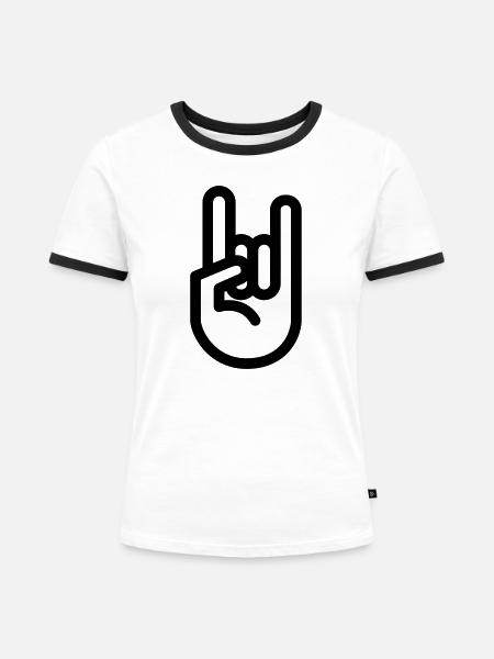 hand rock - Frauen Kontrast-T-Shirt - Weiß/Schwarz