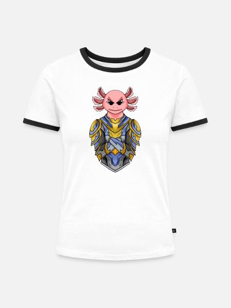 Ritter Axolotl cool - Frauen Kontrast-T-Shirt - Weiß/Schwarz