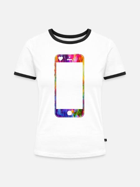Handy mit Herz - Frauen Kontrast-T-Shirt - Weiß/Schwarz