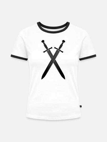 Schwert zwei Schwerter gekreuzt - Frauen Kontrast-T-Shirt - Weiß/Schwarz