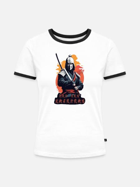 Samurai, Weg des Krieger - Frauen Kontrast-T-Shirt - Weiß/Schwarz