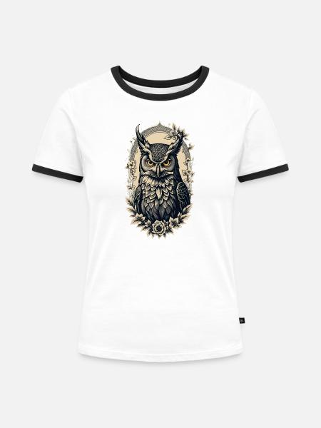 Edle Waldohreule - Frauen Kontrast-T-Shirt - Weiß/Schwarz