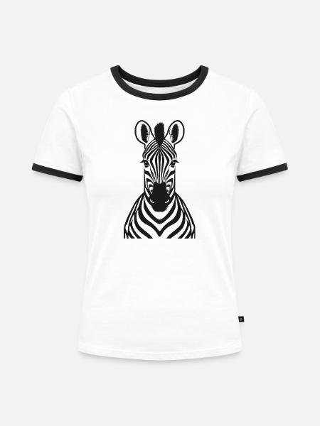 Zebra frontal - Zebrakopf - Frauen Kontrast-T-Shirt - Weiß/Schwarz