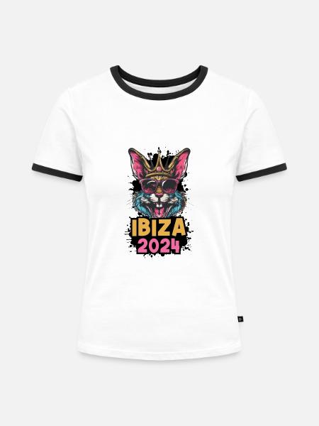 Ibiza 2024 Hase - Frauen Kontrast-T-Shirt - Weiß/Schwarz