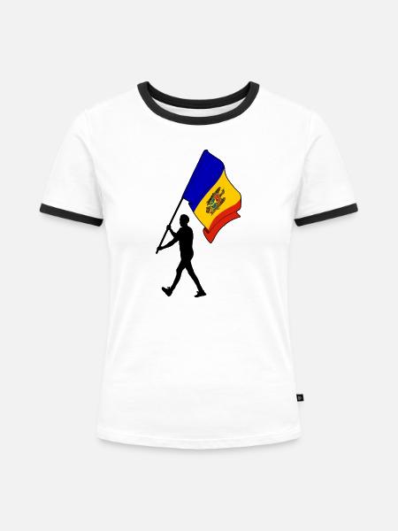Flagge Moldawien Mann zu Fuß - Frauen Kontrast-T-Shirt - Weiß/Schwarz