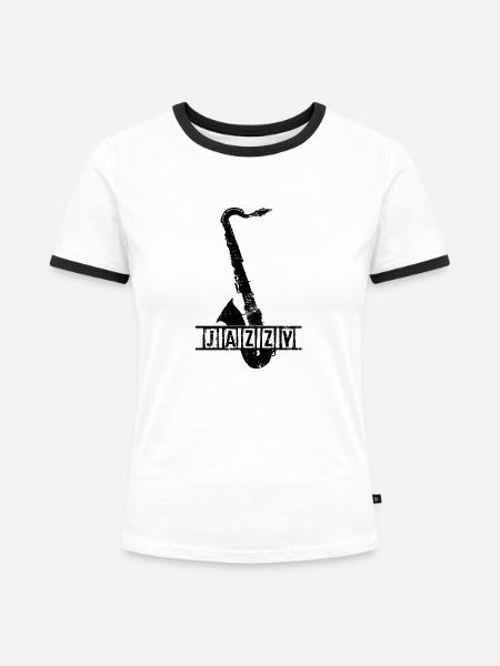 Jazz Saxophone Retro - Frauen Kontrast-T-Shirt - Weiß/Schwarz