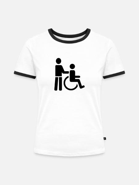 Rollstuhl - Frauen Kontrast-T-Shirt - Weiß/Schwarz