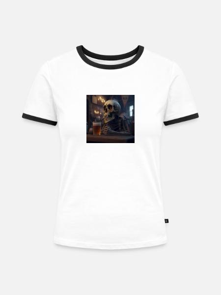 Skelett trinkt bier - Frauen Kontrast-T-Shirt - Weiß/Schwarz