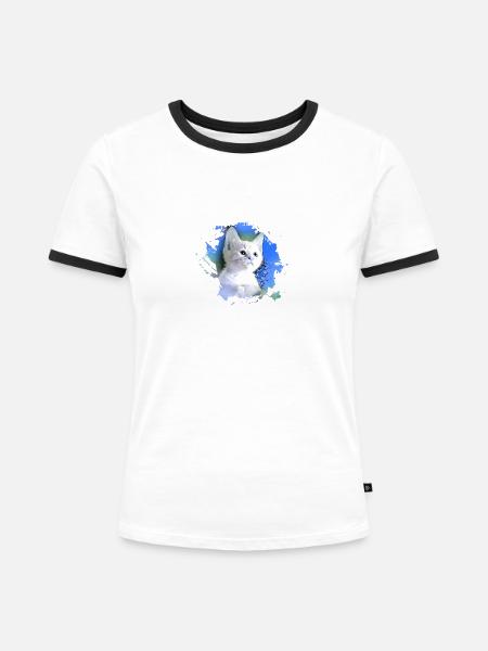 kätzchen,katze,katzenbaby,graffiti,malerei,blau - Frauen Kontrast-T-Shirt - Weiß/Schwarz
