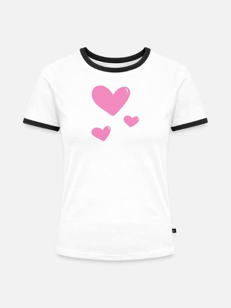 Rosa Herzchen - Frauen Kontrast-T-Shirt - Weiß/Schwarz