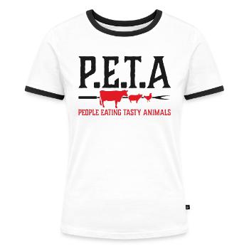 BBQ Grillen Fleisch PETA Griller Fleischesser - Frauen Kontrast-T-Shirt - Weiß/Schwarz - Vorne - Selfina (174cm)