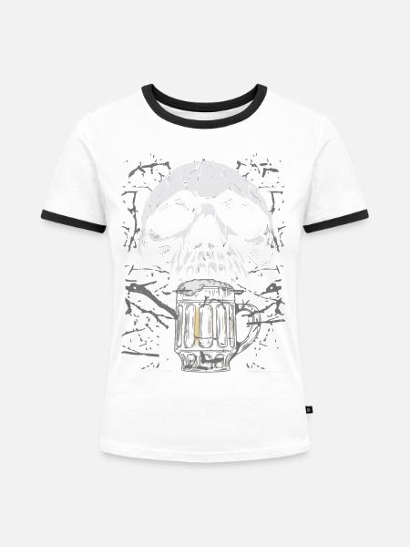 Totenkopf Bierkrug Gothic - Frauen Kontrast-T-Shirt - Weiß/Schwarz