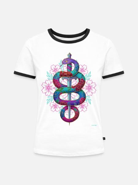 Schlangenschwertblumen-Design. - Frauen Kontrast-T-Shirt - Weiß/Schwarz